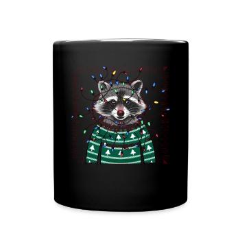 Raccoon Ugly Christmas Christmas Xmas Santa - Full Colour Mug - black - Front