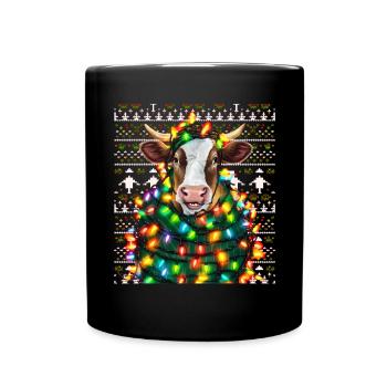 Kuh Cow Ugly Christmas Weihnachten Xmas Santa - Tasse einfarbig - Schwarz - Vorne
