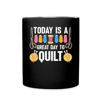 Quilt Knitting Crochet Sewing Machine Fabric - Full Colour Mug - black - Front