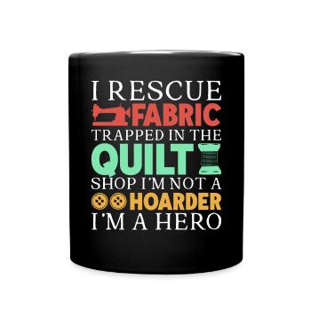 Quilt Knitting Crochet Sewing Machine Fabric - Full Colour Mug - black - Front