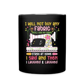 Quilt Knitting Crochet Sewing Machine Fabric - Full Colour Mug - black - Front