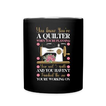 Quilt Knitting Crochet Sewing Machine Fabric - Full Colour Mug - black - Front