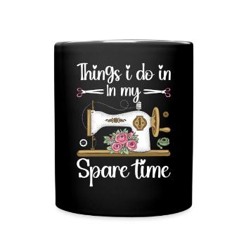 Quilt Knitting Crochet Sewing Machine Fabric - Full Colour Mug - black - Front