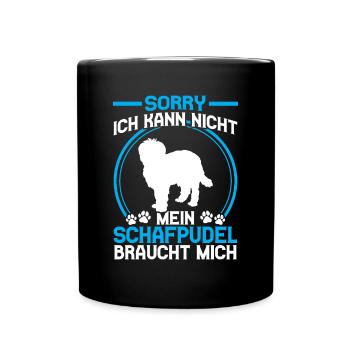 Schafpudel braucht mich Altdeutscher Hütehund - Tasse einfarbig - Schwarz - Vorne