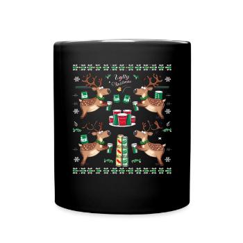 Bier Weihnachten Christmas Xmas Saufen Rentier - Tasse einfarbig - Schwarz - Vorne