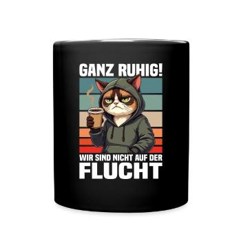 Calm down! We're not on the run cat - Full Colour Mug - black - Front