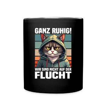 Calm down! We're not on the run cat - Full Colour Mug - black - Front