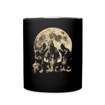 Dachshund Dog Howling Moon - Full Colour Mug - black - Front