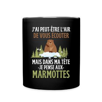 Dans ma tête je pense aux marmottes - Mug uni - noir - Devant