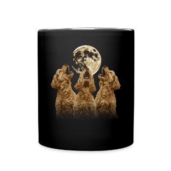 Golden Doodle Goldendoodle Dog Howling Moon - Full Colour Mug - black - Front