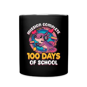 Gamer Axolotl Kawaii 100 Days of School - Tasse einfarbig - Schwarz - Vorne