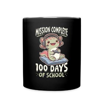 Gamer Axolotl Kawaii 100 Days of School - Tasse einfarbig - Schwarz - Vorne
