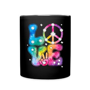 Groovy Tie Dye Friedens Liebeszeichen Retro Hippie - Tasse einfarbig - Schwarz - Vorne