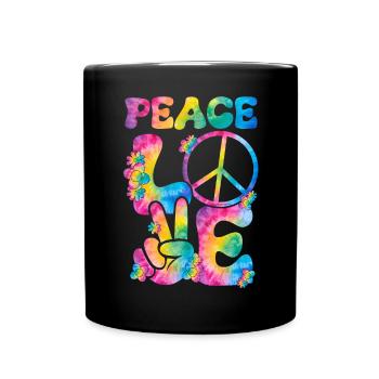 Groovy Tie Dye Friedens Liebeszeichen Retro Hippie - Tasse einfarbig - Schwarz - Vorne