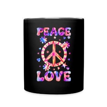 Groovy Tie Dye Friedens Liebeszeichen Retro Hippie - Tasse einfarbig - Schwarz - Vorne