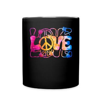 Groovy Tie Dye Friedens Liebeszeichen Retro Hippie - Tasse einfarbig - Schwarz - Vorne