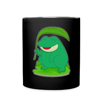 Frog with leaf as a parasol - Full Colour Mug - black - Front