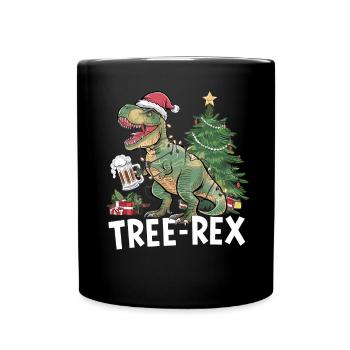Dino Trex Ugly Christmas Weihnachten Xmas Bier - Tasse einfarbig - Schwarz - Vorne