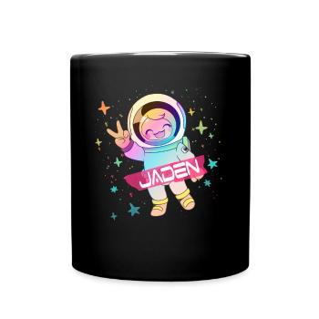 JADEN - Schöner Jungen Name mit süßem Astronaut - Tasse einfarbig - Schwarz - Vorne