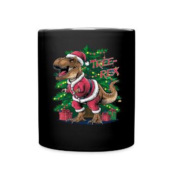 Dino Trex Ugly Christmas Weihnachten Xmas Bier - Tasse einfarbig - Schwarz - Vorne
