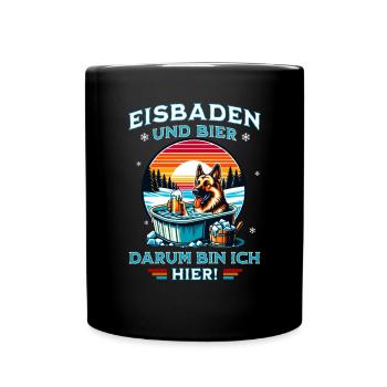 Eisbaden Schäferhund - Bier Eisbader Winterspaß - Tasse einfarbig - Schwarz - Vorne