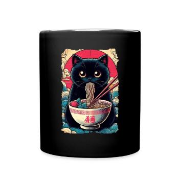 Katzen Ramen Nudel Japaner Anime Manga Kawaii - Tasse einfarbig - Schwarz - Vorne