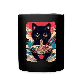 Katzen Ramen Nudel Japaner Anime Manga Kawaii - Tasse einfarbig - Schwarz - Vorne