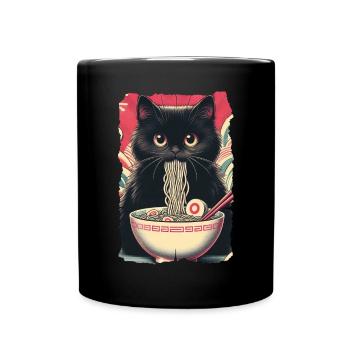 Katzen Ramen Nudel Japaner Anime Manga Kawaii - Tasse einfarbig - Schwarz - Vorne