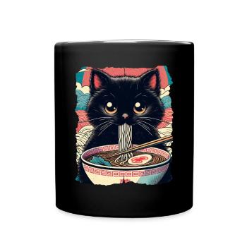 Katzen Ramen Nudel Japaner Anime Manga Kawaii - Tasse einfarbig - Schwarz - Vorne