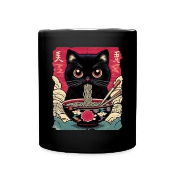 Katzen Ramen Nudel Japaner Anime Manga Kawaii - Tasse einfarbig - Schwarz - Vorne