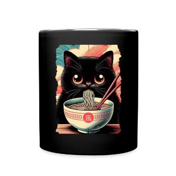 Katzen Ramen Nudel Japaner Anime Manga Kawaii - Tasse einfarbig - Schwarz - Vorne