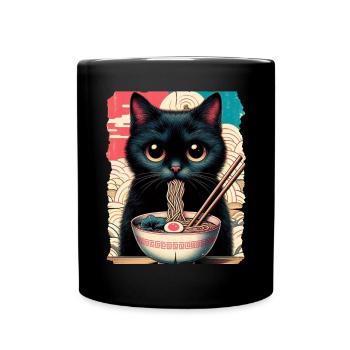 Katzen Ramen Nudel Japaner Anime Manga Kawaii - Tasse einfarbig - Schwarz - Vorne