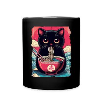 Katzen Ramen Nudel Japaner Anime Manga Kawaii - Tasse einfarbig - Schwarz - Vorne