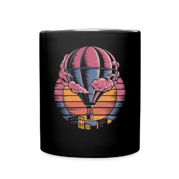 Hot Balloon Retro Sunset Over City - Full Colour Mug - black - Front