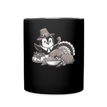 Pingouin Thanksgiving Chapeau de pèlerin Citrouille Dinde - Mug uni - noir - Devant