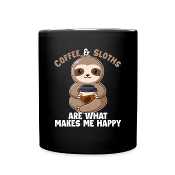 Coffee And Sloths Makes Me Happy Brown-Throated - Full Colour Mug - black - Front