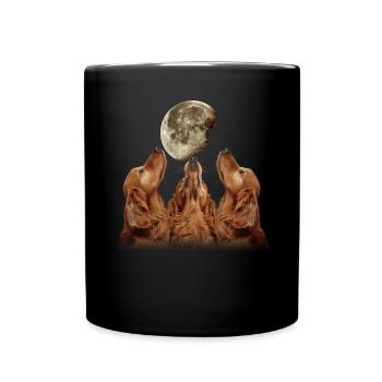 Irish Setter Dog Howling Moon - Full Colour Mug - black - Front