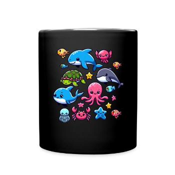 Colorful sea creatures for kids Sea creatures - Full Colour Mug - black - Front