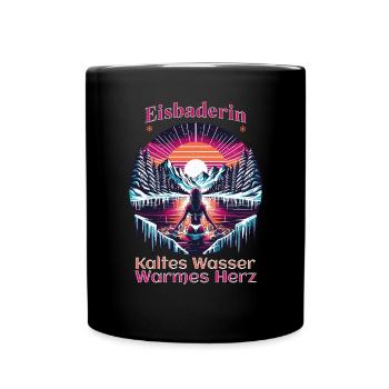 Eisbaderin - Kaltes Wasser - Warmes Herz Retro - Tasse einfarbig - Schwarz - Vorne