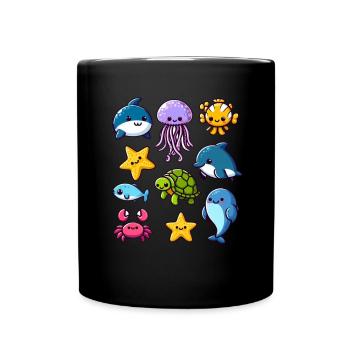 Colorful sea creatures for kids Sea creatures - Full Colour Mug - black - Front