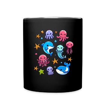 Colorful sea creatures for kids Sea creatures - Full Colour Mug - black - Front