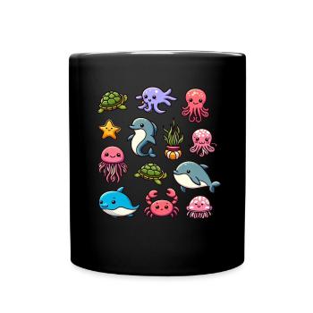 Colorful sea creatures for kids Sea creatures - Full Colour Mug - black - Front