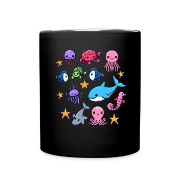 Colorful sea creatures for kids Sea creatures - Full Colour Mug - black - Front