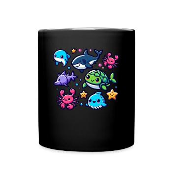 Colorful sea creatures for kids Sea creatures - Full Colour Mug - black - Front