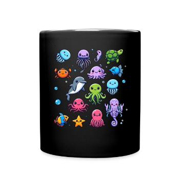 Colorful sea creatures for kids Sea creatures - Full Colour Mug - black - Front