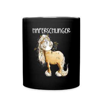 Haflinger Pferd Haferschlinger Wortspiel - Tasse einfarbig - Schwarz - Vorne