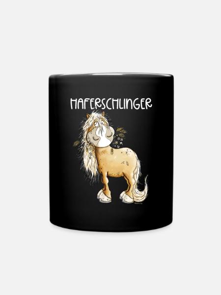 Haflinger Pferd Haferschlinger Wortspiel - Tasse einfarbig - Schwarz