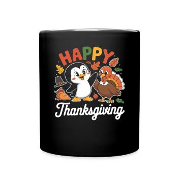 Joyeux thanksgiving pingouin avec dinde - Mug uni - noir - Devant
