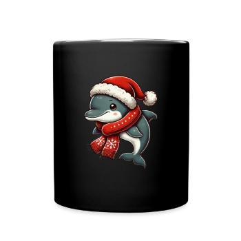 Dauphin de Noël avec chapeau et écharpe - Mug uni - noir - Devant