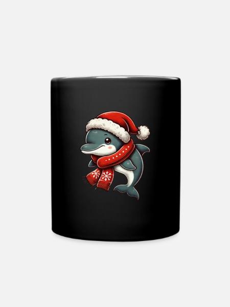 Dauphin de Noël avec chapeau et écharpe - Mug uni - noir